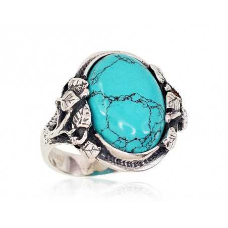 925° Genuine Sterling Silver ring, Stone: Turquoise , Type: Women, 2101199(POx-Bk)_TRX