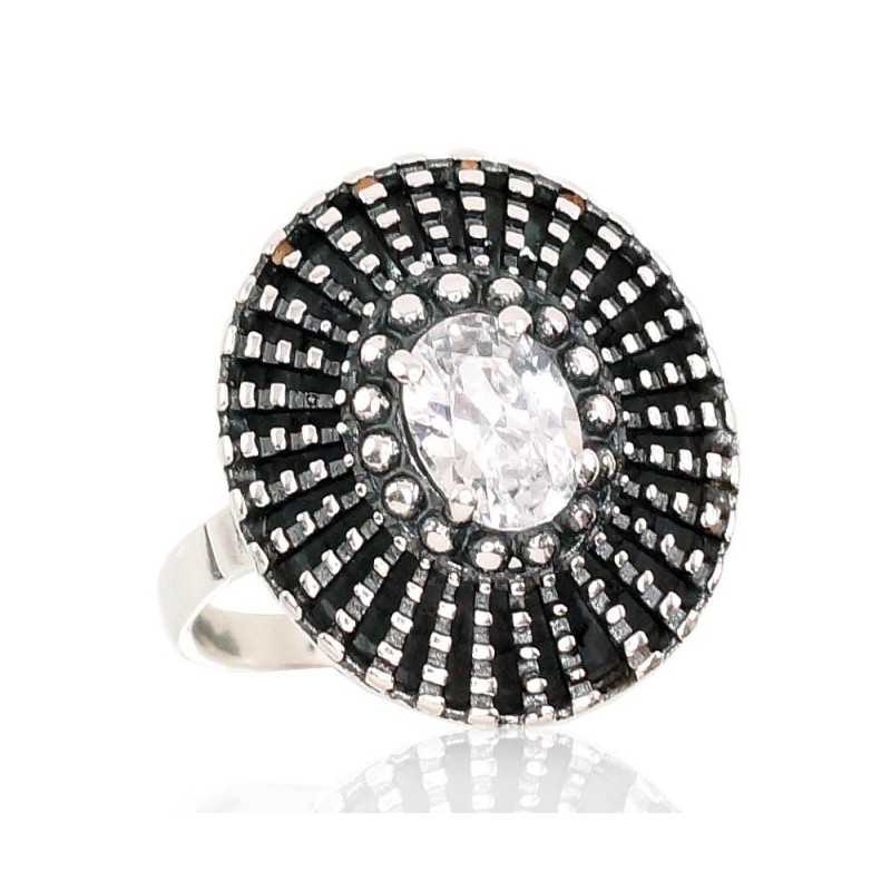 925° Genuine Sterling Silver ring, Stone: Zirkons , Type: Women, 2101412(POx-Bk)_CZ