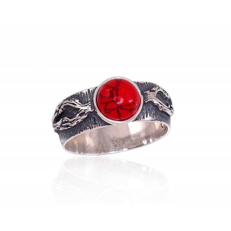 925° Genuine Sterling Silver ring, Stone: Coral , Type: \\\"K-Exclusive\\\"  collection, 2101689(POx-Bk)_COX