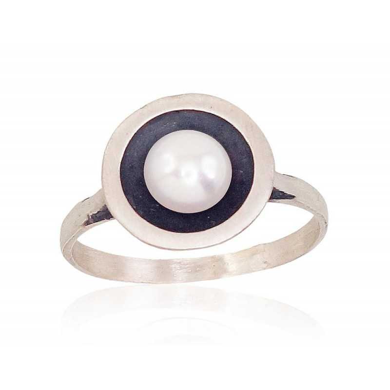 925° Genuine Sterling Silver ring, Stone: Fresh-water Pearl , Type: Women, 2101571(Matt+POx-MattBk)_PE