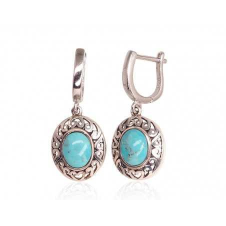 925°, Silver earrings with english lock, Turquoise , 2203483(POx-Bk)_TRX