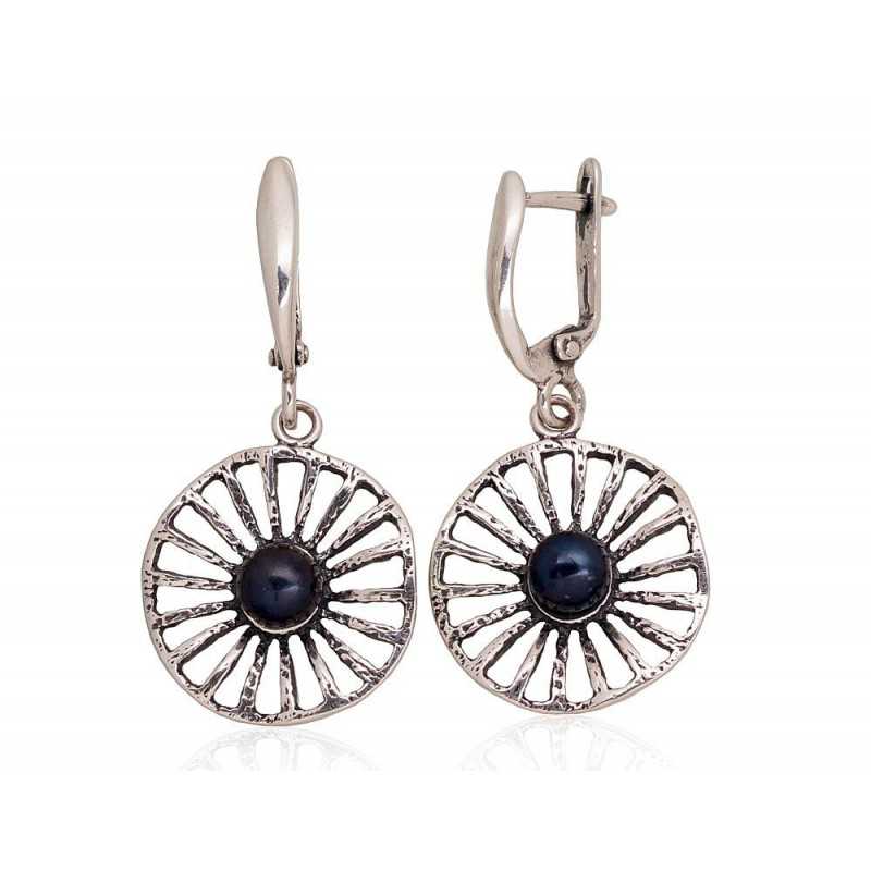 925°, Silver earrings with english lock, Fresh-water Pearl , 2203540(POx-Bk)_PE-BK