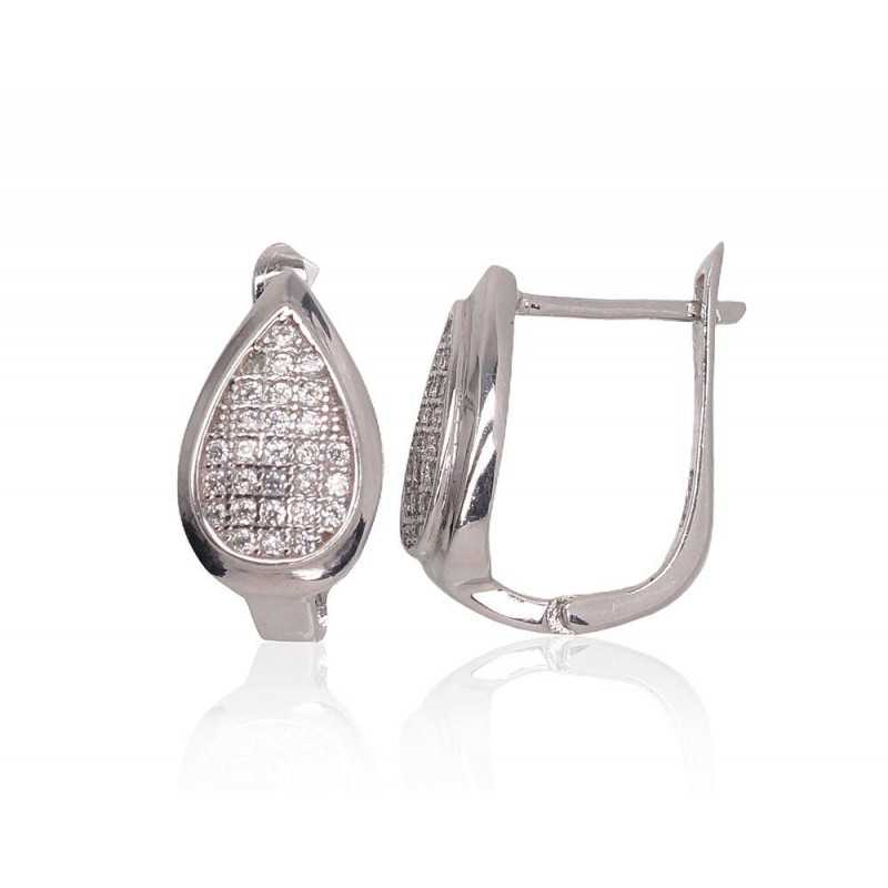 925°, Silver earrings with english lock, Zirkons , 2200559(PRh-Gr)_CZ