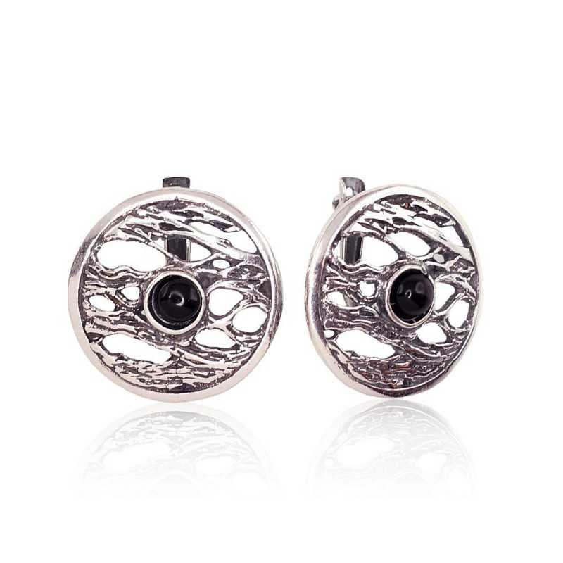925°, Silver earrings with english lock, Onix , 2201692(POx-Bk)_ON-2