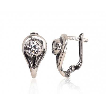 925°, Silver earrings with english lock, Zirkons , 2202755(POx-Bk)_CZ