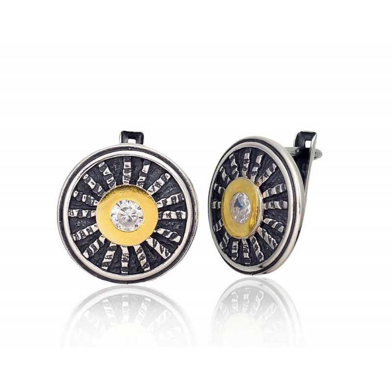 925°, Silver earrings with english lock, Zirkons , 2203054(POx-Bk+PAu-Y)_CZ