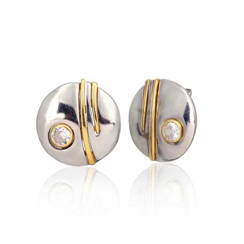 925°, Silver earrings with english lock, Zirkons , 2203055(PRh-Gr+PAu-Y)_CZ