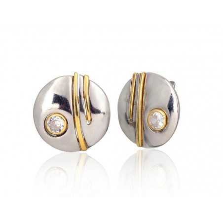 925°, Silver earrings with english lock, Zirkons , 2203055(PRh-Gr+PAu-Y)_CZ