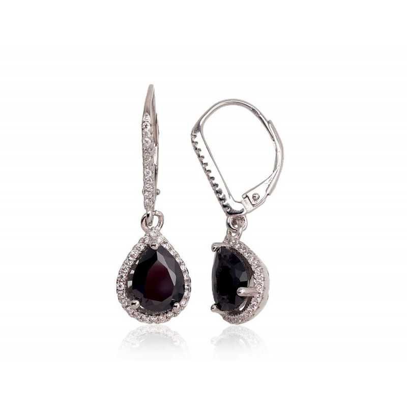 925°, Silver earrings with english lock, Zirkons , 2203101(PRh-Gr)_CZ+CZ-BK