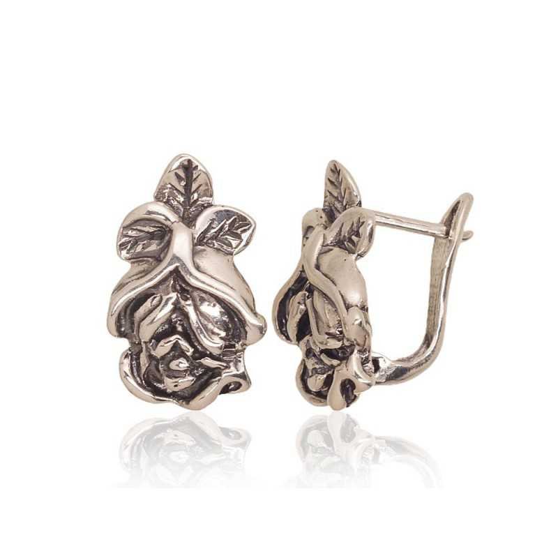 925°, Silver earrings with english lock, No stone, 2203626(POx-Bk)
