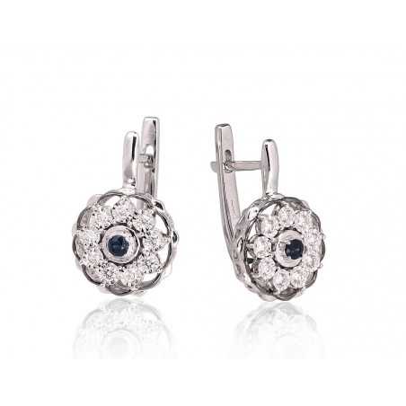 Gold Earrings, 585°, Diamonds, Sapphire, 1201419(Au-W+PRh-Bk)_DI+SA