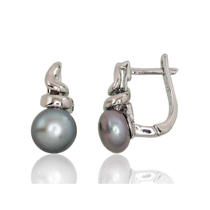 925°, Silver earrings with english lock, Fresh-water Pearl , 2202919(PRh-Gr)_PE-GR