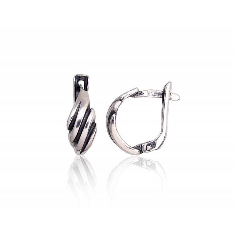 925°, Silver earrings with english lock, No stone, 2201082(POx-Bk)