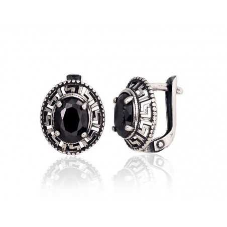 925°, Silver earrings with english lock, Zirkons , 2201120(POx-Bk)_CZ-BK