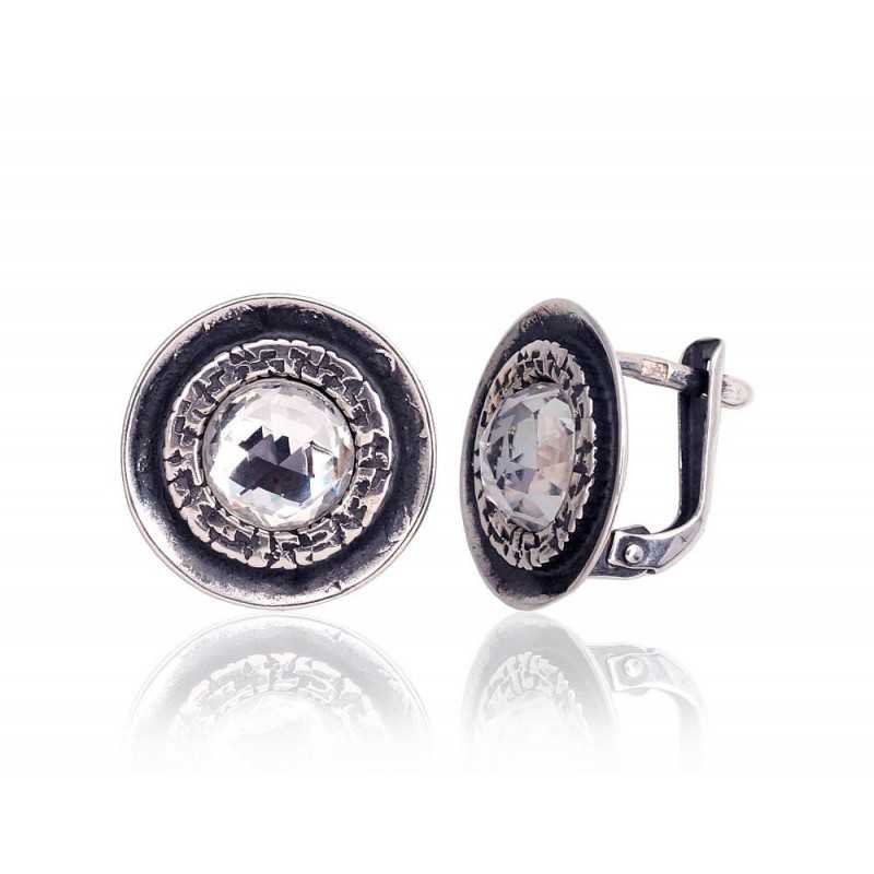 925°, Silver earrings with english lock, Crystals , 2202500(POx-Bk)_SV
