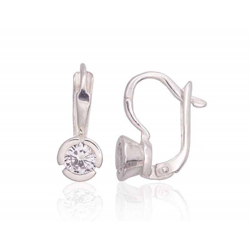 925°, Silver earrings with english lock, Zirkons , 2203564_CZ