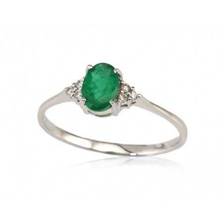 585° Gold ring, Stone: Diamonds, Emerald, Type: With precious stones, 1100091(Au-W)_DI+EM