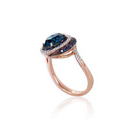 585° Gold ring, Stone: Diamonds, Sapphire, Blue Topaz, Type: With precious stones, 1100120(Au-R+PRh-W+PRh-Bk)_DI+SA+TZB