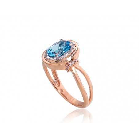 585° Gold ring, Stone: Diamonds, Blue Topaz , Type: With precious stones, 1100525(Au-R+Au-W)_DI+TZB