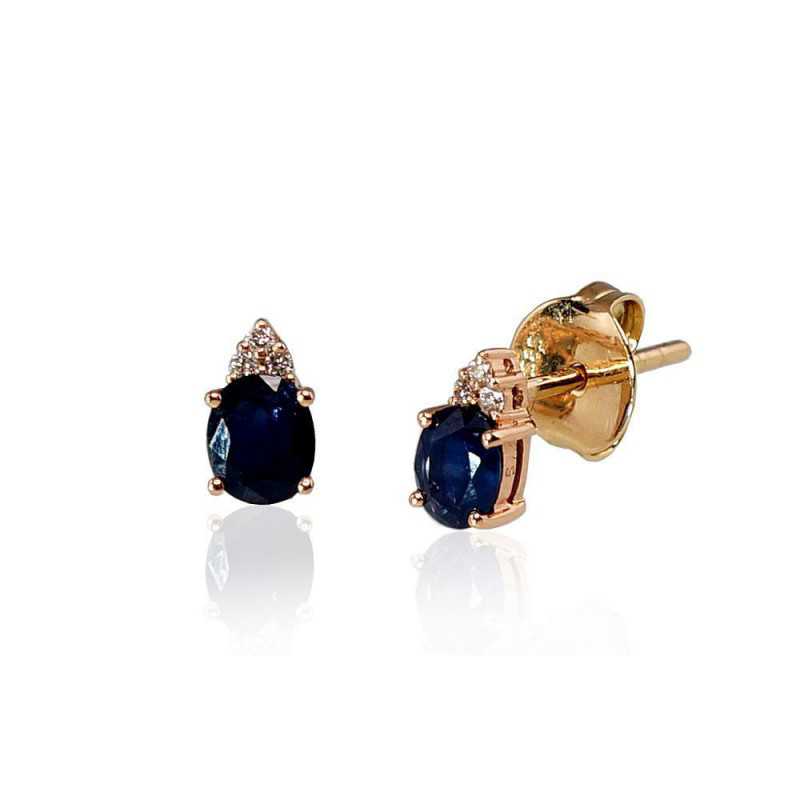 Gold classic studs earrings, 585°, Diamonds, Sapphire, 1200248(Au-R+PRh-W)_DI+SA