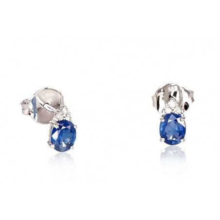 Gold classic studs earrings, 585°, Diamonds, Sapphire, 1200248(Au-W)_DI+SA