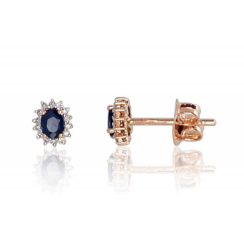 Gold classic studs earrings, 585°, Diamonds, Sapphire, 1200249(Au-R+PRh-W)_DI+SA