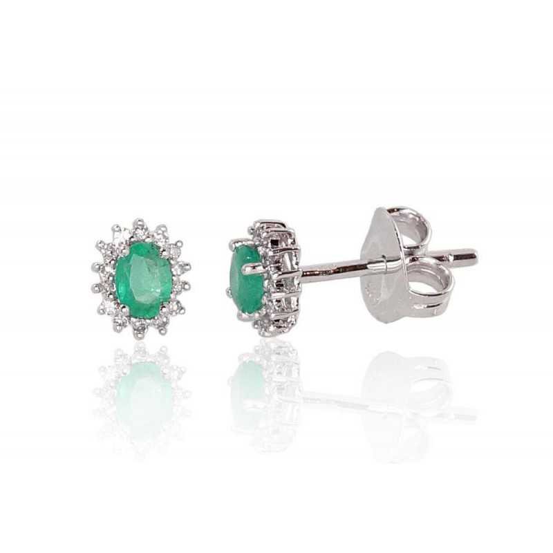 Gold classic studs earrings, 585°, Diamonds, Emerald, 1200249(Au-W)_DI+EM