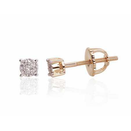 Gold screw studs earrings, 585°, Diamonds, 1200452(Au-Y+PRh-W)_DI