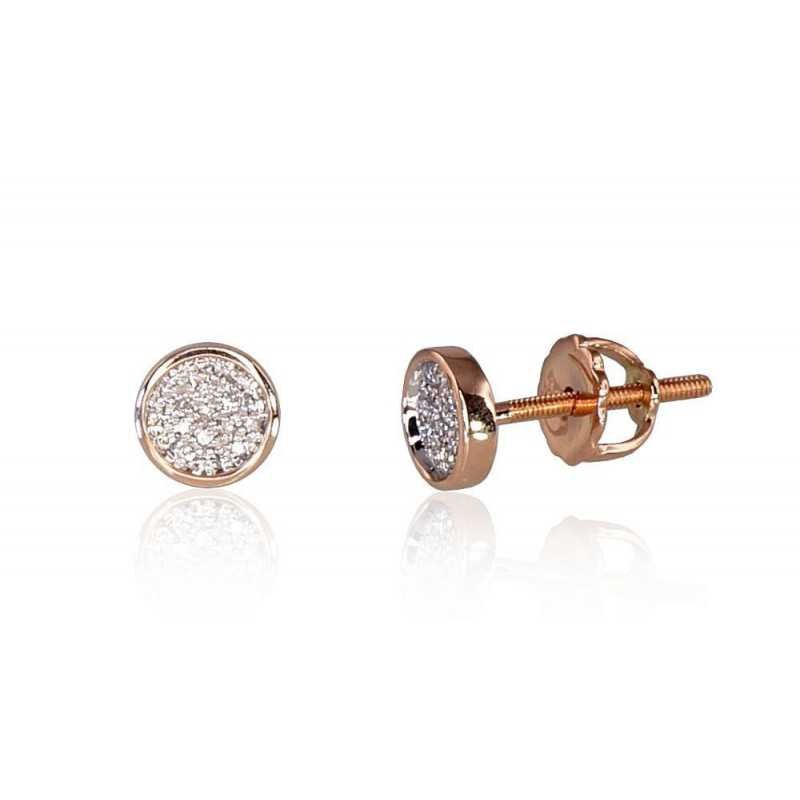 Gold screw studs earrings, 585°, Diamonds, 1200453(Au-R+PRh-W)_DI