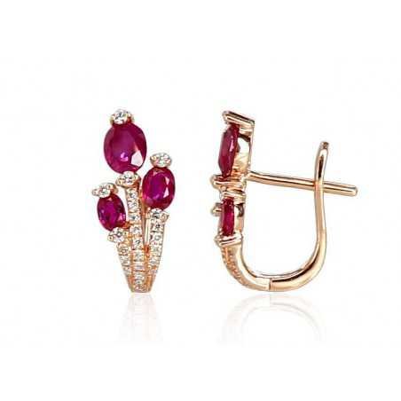 Gold earrings with english lock, 585°, Diamonds, Ruby, 1200504(Au-R)_DI+RB