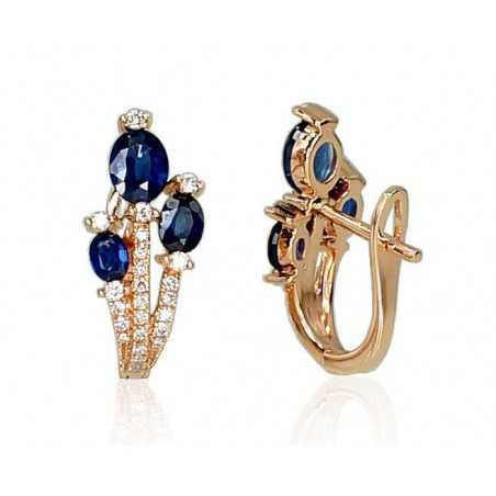 Gold earrings with english lock, 585°, Diamonds, Sapphire, 1200504(Au-R)_DI+SA