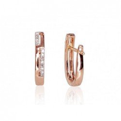 Gold earrings with english lock, 585°, Diamonds, 1200709(Au-R+PRh-W)_DI