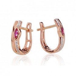 Gold earrings with english lock, 585°, Diamonds, Ruby, 1200713(Au-R+PRh-W)_DI+RB