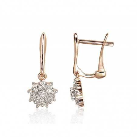 Gold earrings with english lock, 585°, Diamonds, 1200974(Au-R+PRh-W)_DI