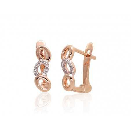 Gold earrings with english lock, 585°, Diamonds, 1201285(Au-R+PRh-W)_DI