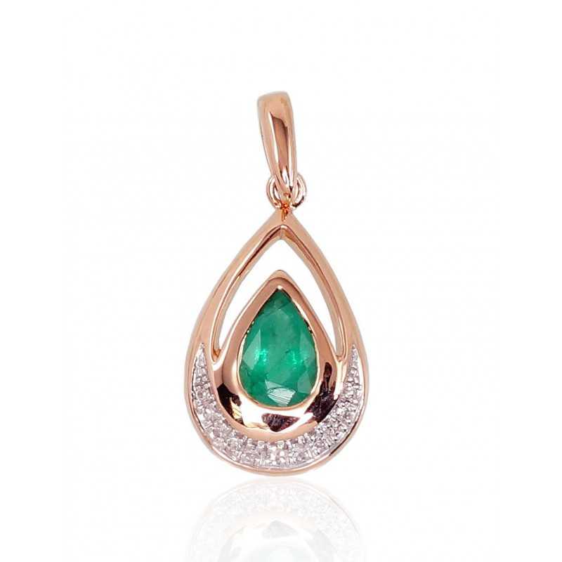 Gold pendant, 585°, Rose gold, Diamonds, Emerald, 1300527(Au-R+PRh-W)_DI+EM