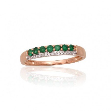 Gold ring, Rose gold, 585°, Diamonds, Emerald, 1101061(Au-R+PRh-W)_DI+EM