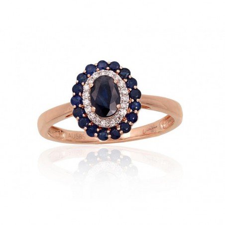 Gold ring, Rose gold, 585°, Diamonds, Sapphire, 1101062(Au-R+PRh-W)_DI+SA