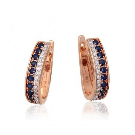 Gold Earrings, 585°, Diamonds, Sapphire, 1201421(Au-R+PRh-W)_DI+SA