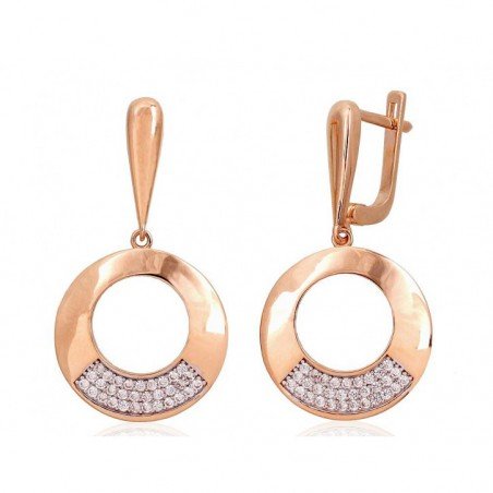 Gold earrings with english lock, 585°, Zirkons , 1201438(Au-R+PRh-W)_CZ
