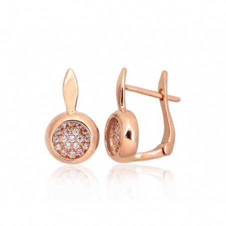 Gold earrings with english lock, 585°, Zirkons , 1201439(Au-R)_CZ