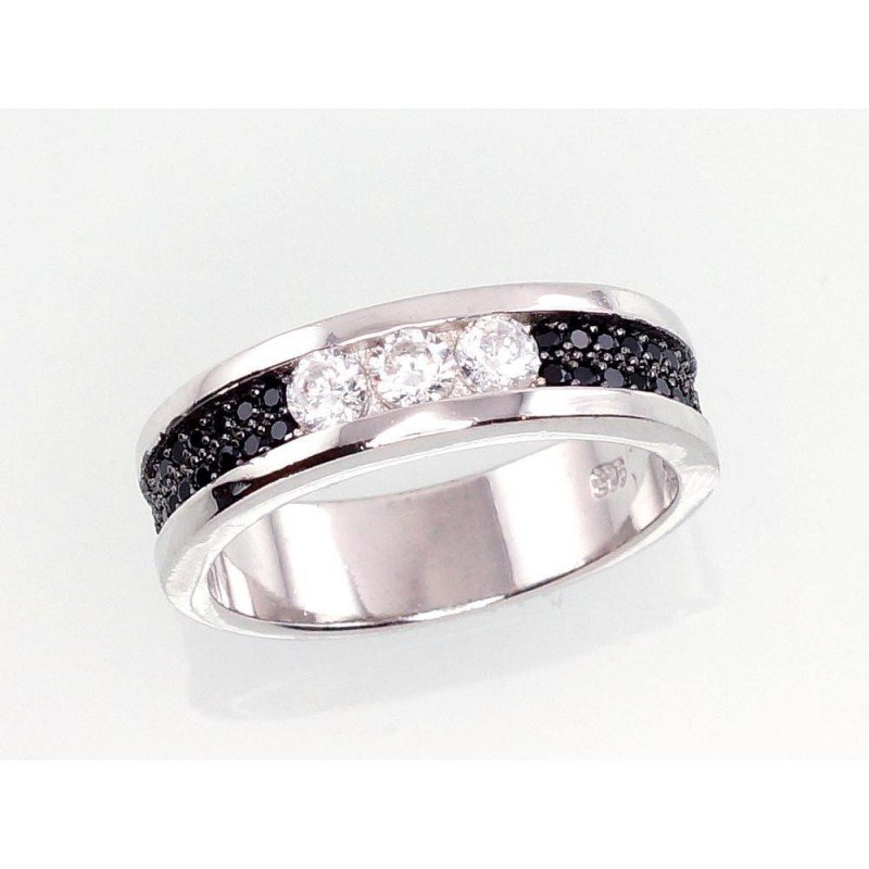 925° Genuine Sterling Silver ring, Stone: Zirkons , Type: Women, 2100973(PRh-Gr+PRh-Bk)_CZ+CZ-BK
