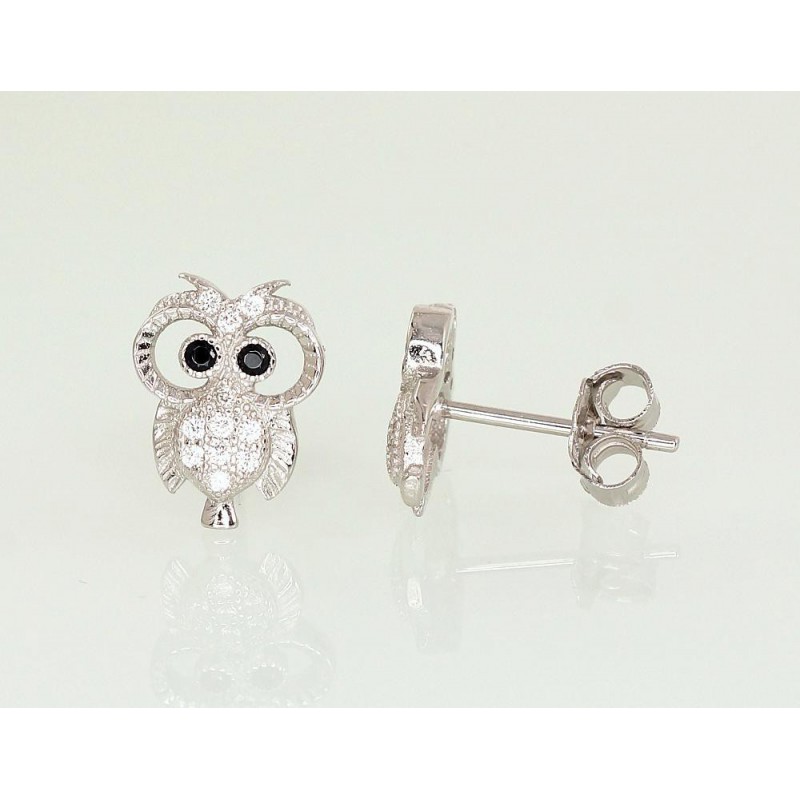 830 Silver Stud Earrings, Silver, Zirkons , 2202970(PRh-Gr)_CZ+CZ-BK