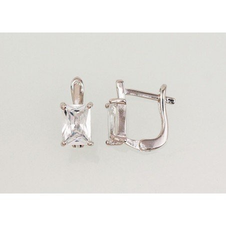 925°, Silver earrings with english lock, Zirkons , 2202985(PRh-Gr)_CZ