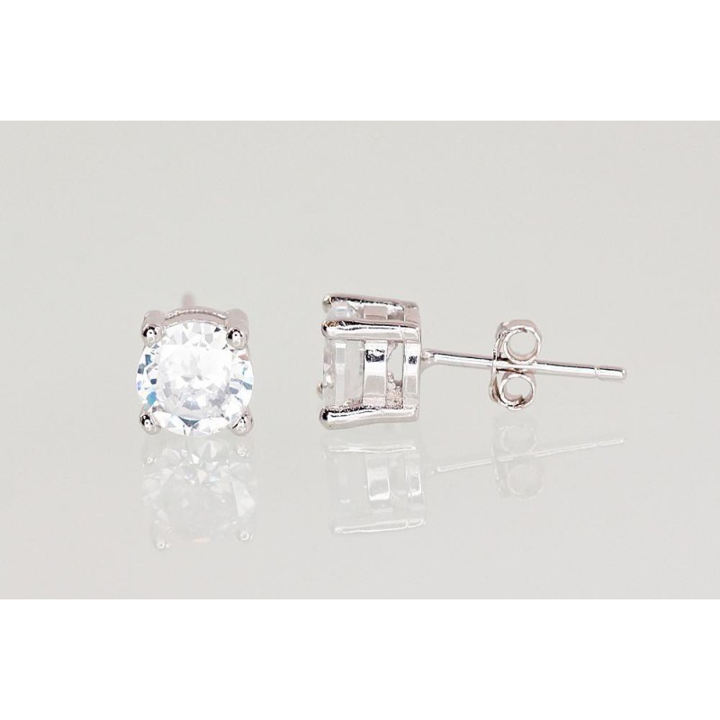 925° Silver Stud Earrings, Silver, Zirkons , 2202997(PRh-Gr)_CZ