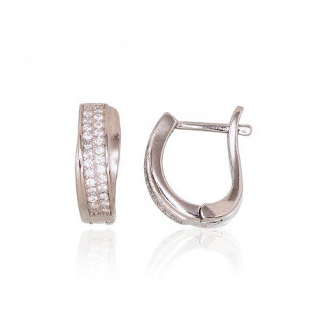 925°, Silver earrings with english lock, Zirkons , 2203107(PRh-Gr)_CZ