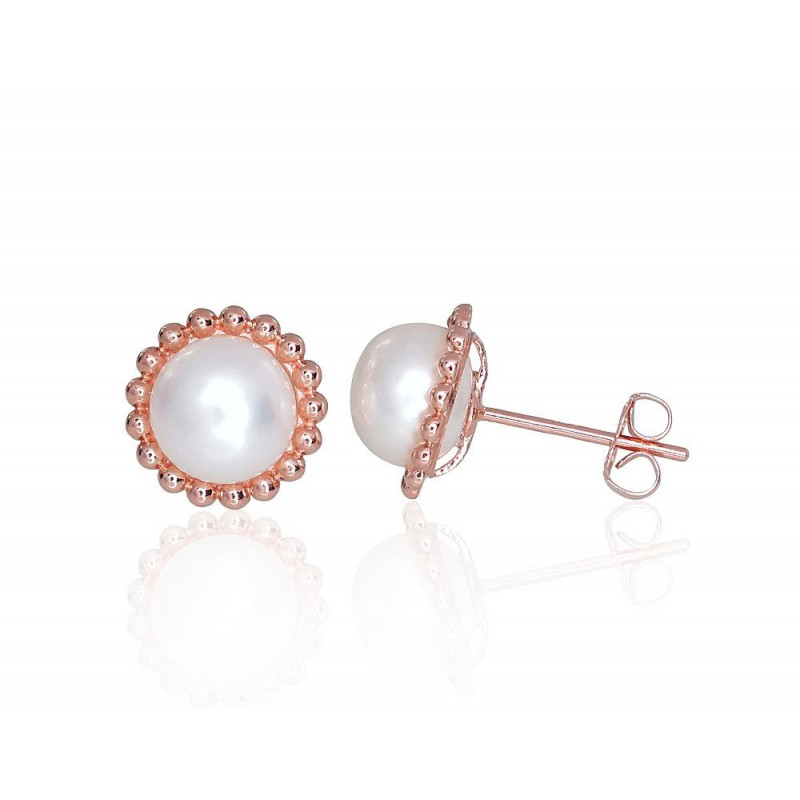 585°, Gold classic studs earrings, Stone: Fresh-water Pearl , Type: Nails, 1201215(Au-R)_PE