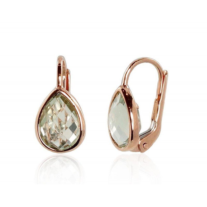 585°, Gold earrings with english lock, Stone: Green Amethyst , Type: English lock, 1200860(Au-R)_AMG