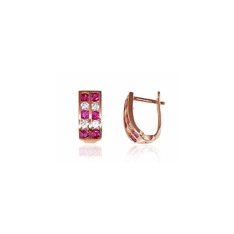 585°, Gold earrings with english lock, Stone: Zirkons , Type: English lock, 1200002(Au-R)_CZ+CZ-RO