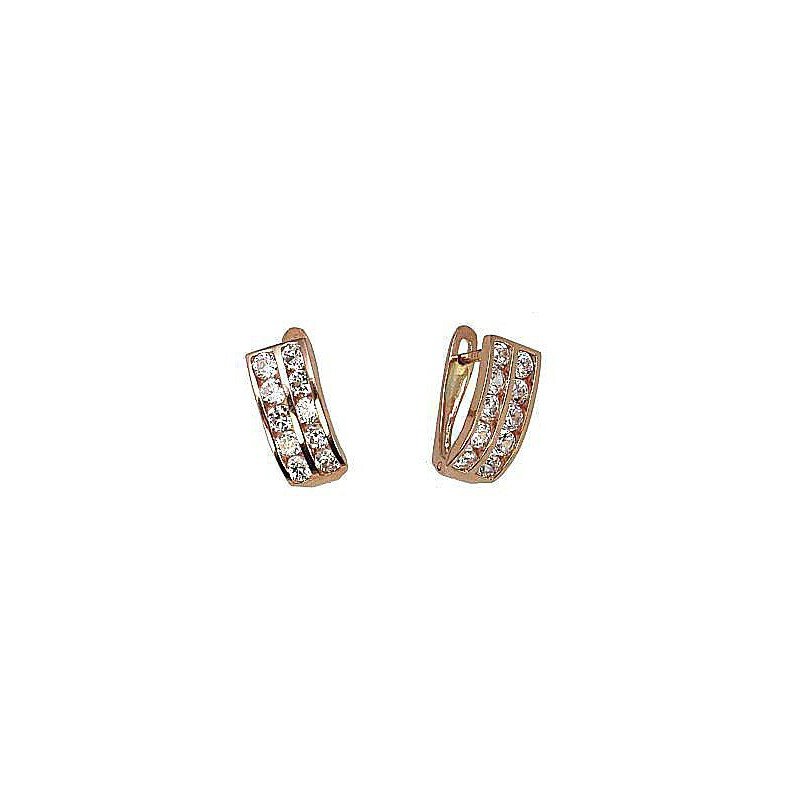 585°, Gold earrings with english lock, Stone: Zirkons , Type: English lock, 1200002(Au-R)_CZ